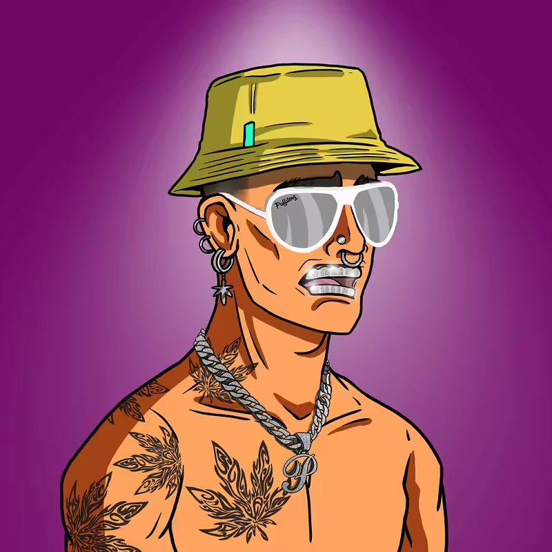 Puffsterz NFT — drug-themed bucket hat weed tattoo chains