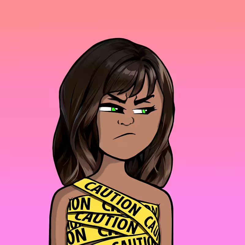 VibeTribe NFT — young girl in CAUTION tape, youth marketing